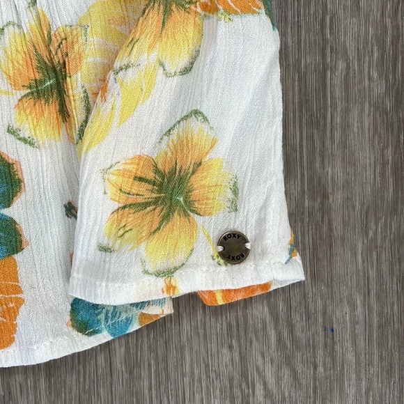 Roxy Tropical Floral Teal Orange Yellow Beach Sundress Mini Dress - Picture 3 of 8